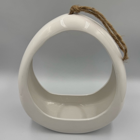 White Ceramic Open Oval Hanging Planter/Bird Feeder - Picture 2 of 7
